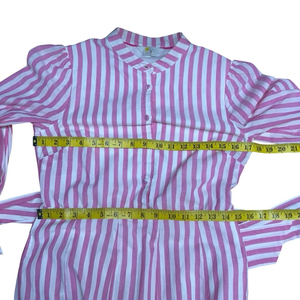 BODEN Puff Sleeve Cotton Pink White Striped Dress Button Down Ruffle Hem SZ 2 - Picture 13 of 16